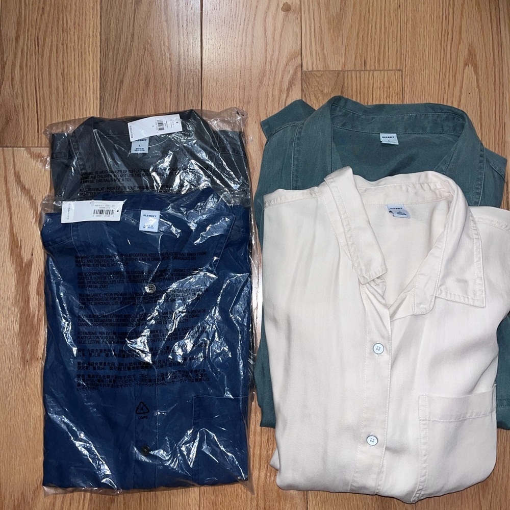 Old Navy Lot, 4 Button-Up Shirts, Size L, Soft Tencel/Lyocell